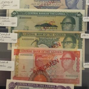 1971 - 1988 GAMBIA SET OF 6 SPECIMEN BANKNOTES