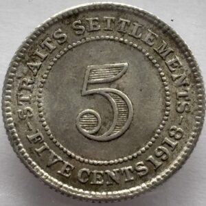 1918 STRAITS SETTLEMENTS FIVE CENTS - GEORGE V - WARTIME ISSUE